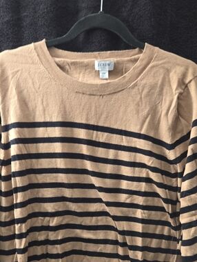 J. Crew Tan and Black Striped Lightweight Crewneck